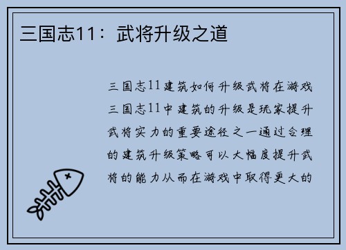 三国志11：武将升级之道